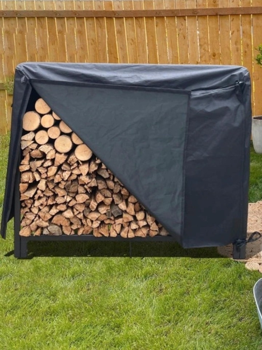 Heavy-Duty Black Outdoor Firewood Rack Cover - Weatherproof Storage Cover Only